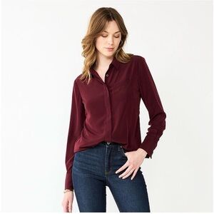 Nine West Burgundy Women’s Medium Button-down drapey blouse.